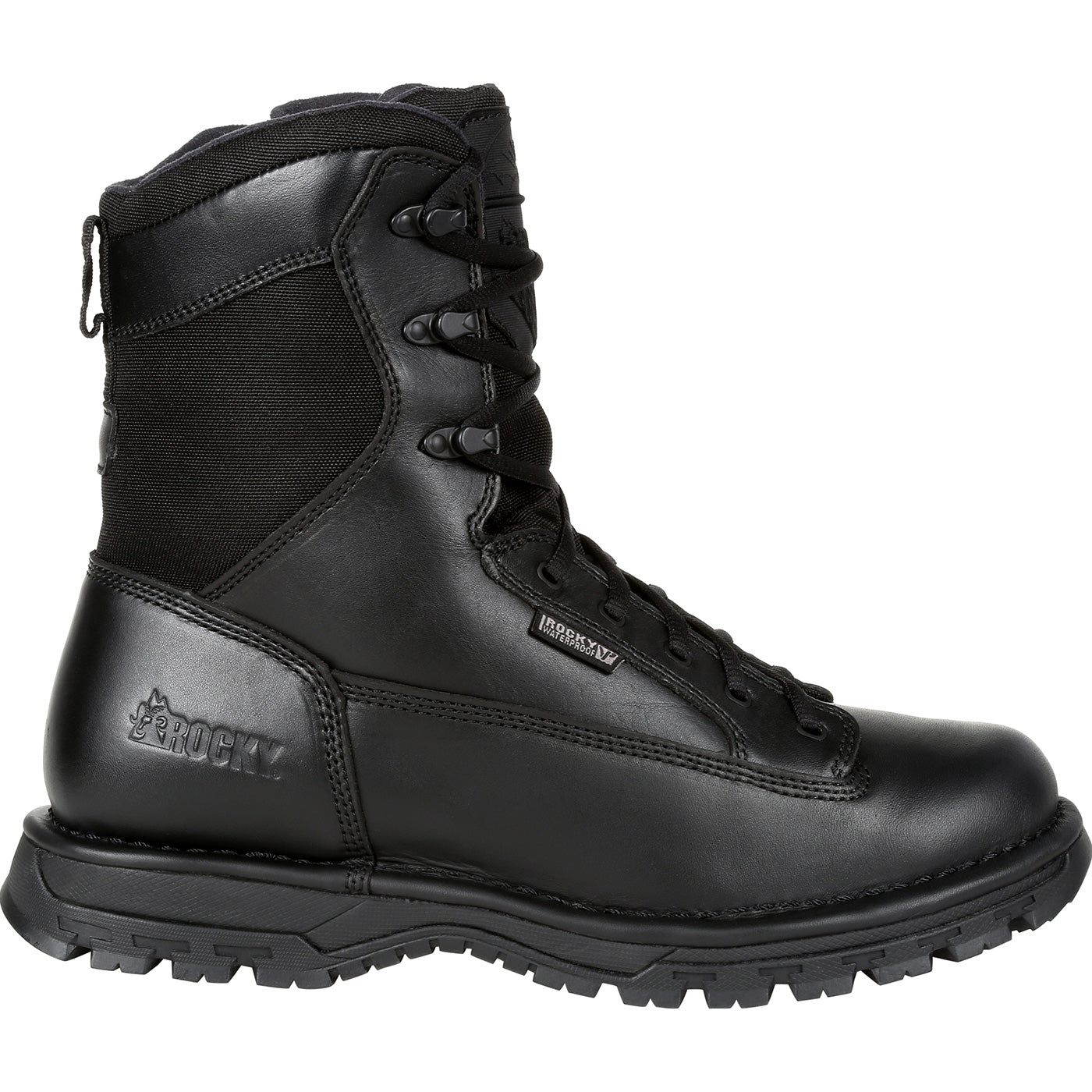 ""Rocky Women's Portland 8"" Black Side Zip Waterproof Public Service Boot" - profile"