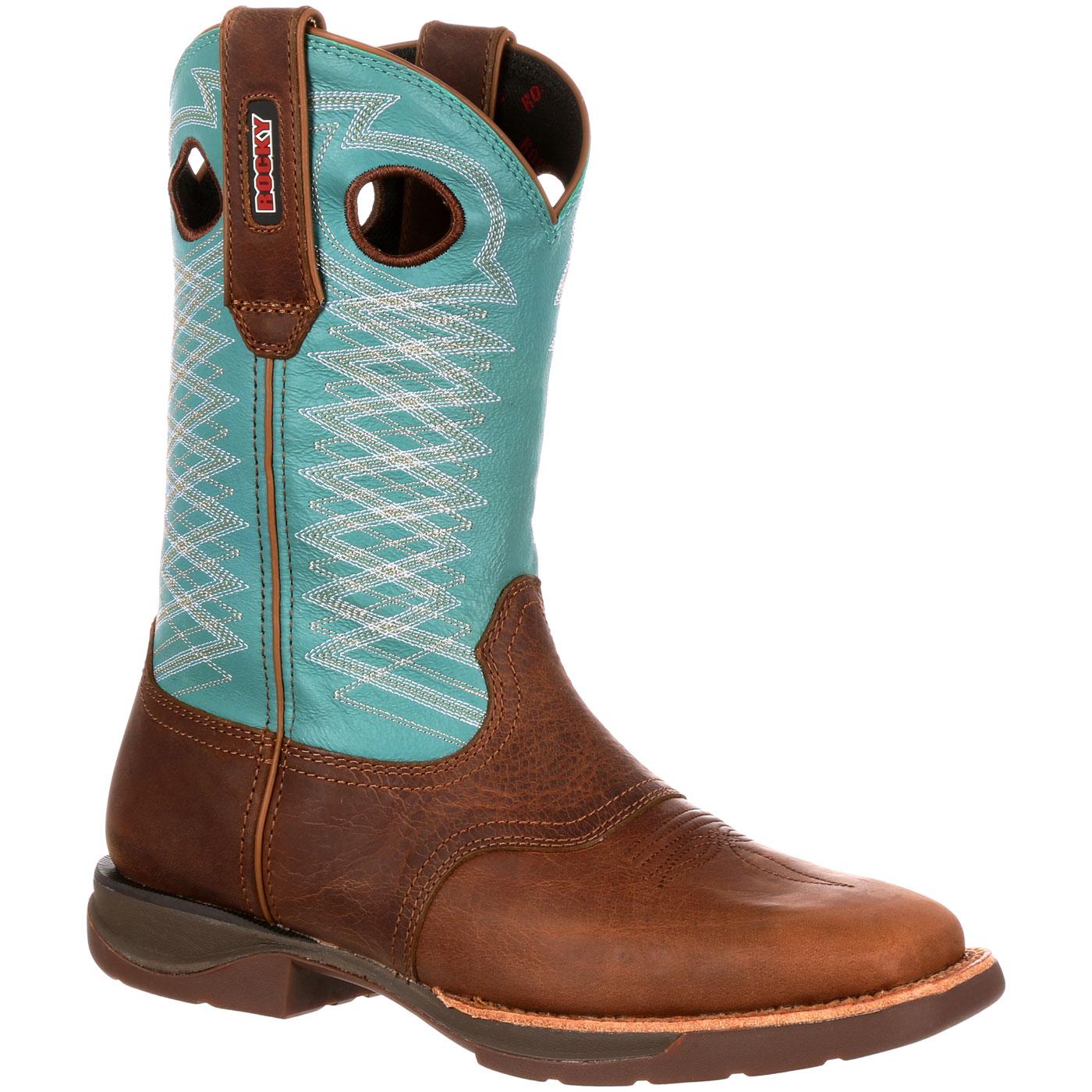 Rocky LT - Women's Brown-Teal Blue Saddle Western Boots